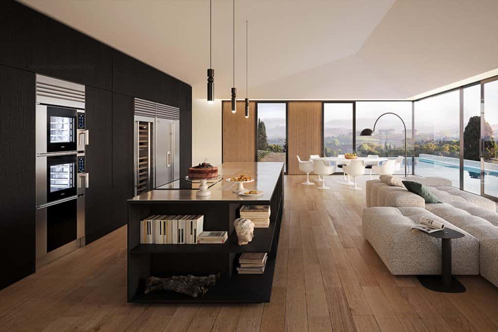 Siena'da Unox Casa Model 1 akıllı fırını bulunan zarif mutfak.